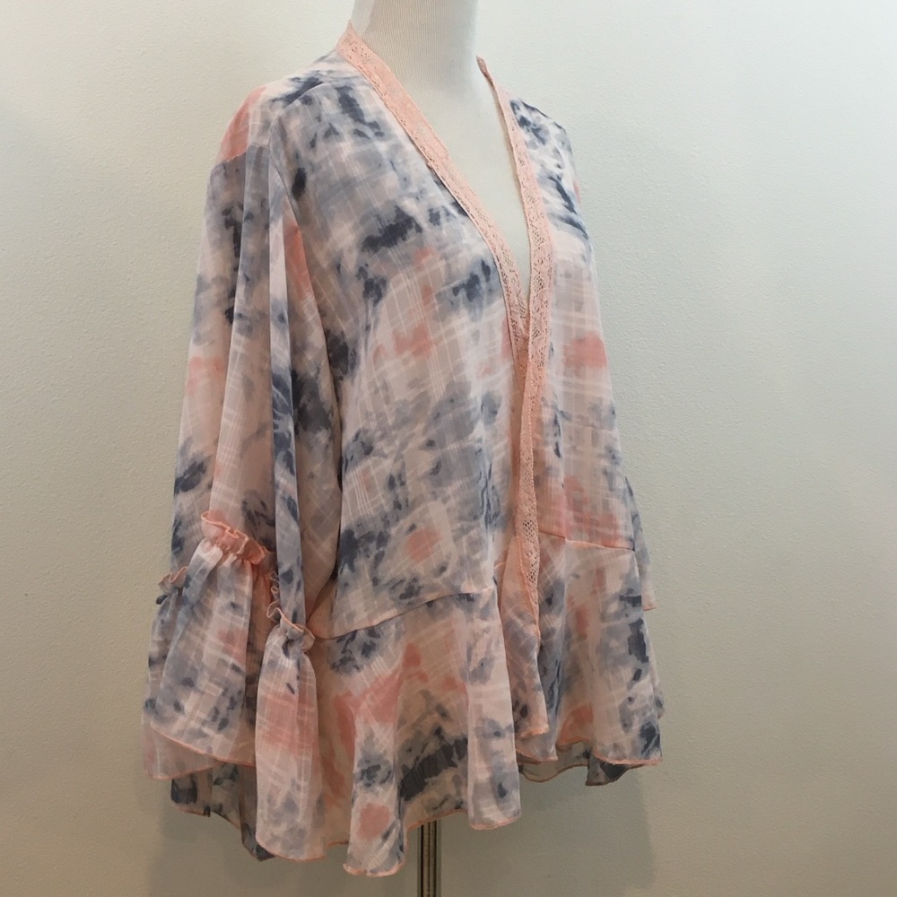Ces Femme | Ruffled Tie Dye Peplum Kimono - Picture 2 of 8